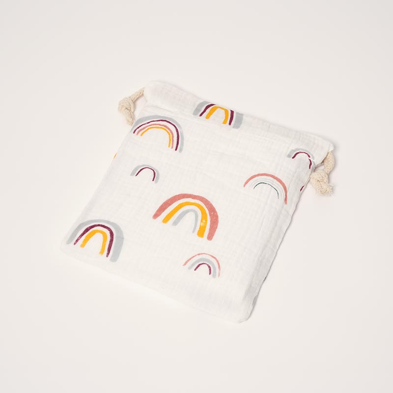 Nubioo Travel Pouch with Rainbow Days pattern.